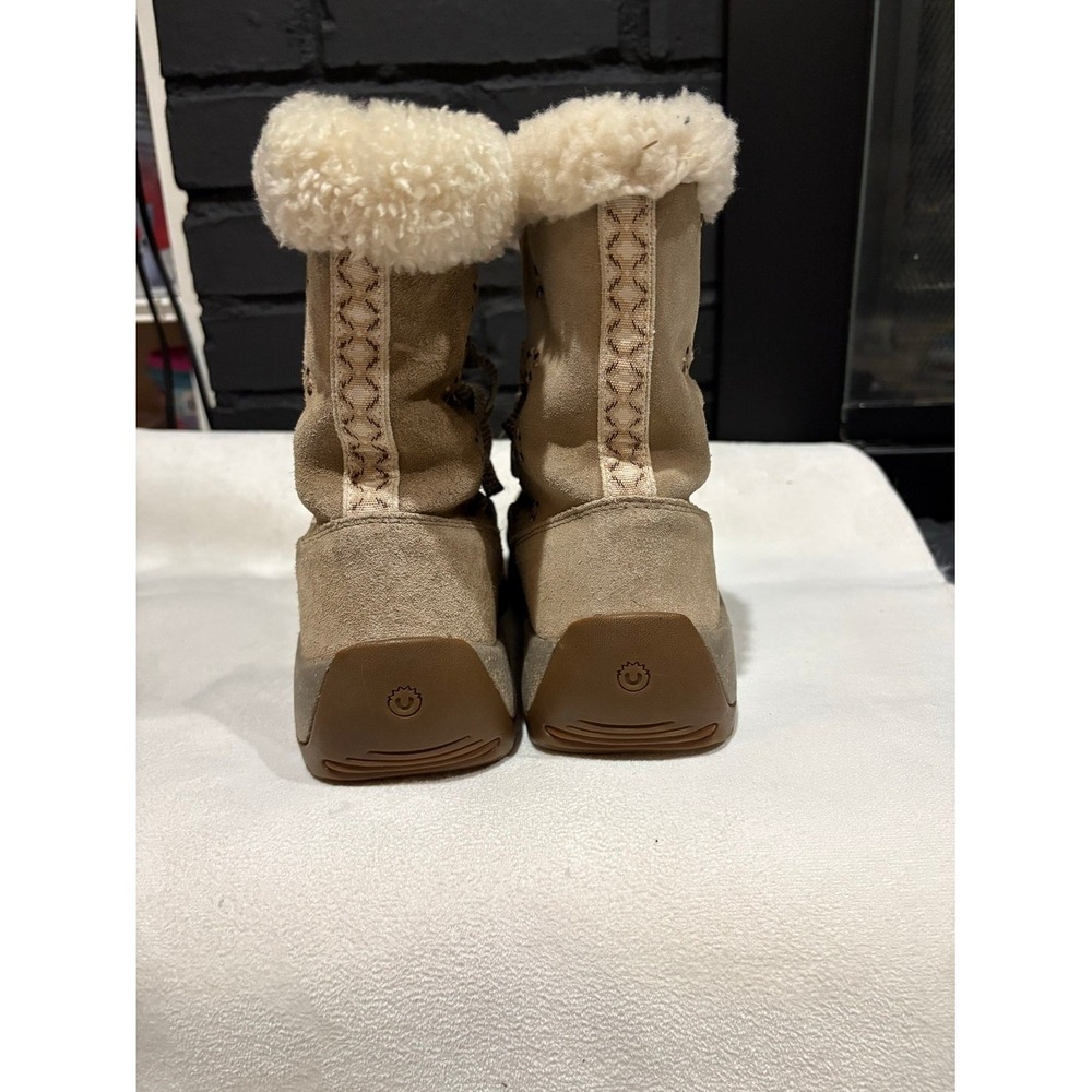 Ulu Womens Waterproof Suede Winter Boots Tan Lace Up Shearling Trim Size 8 - Picture 3 of 8